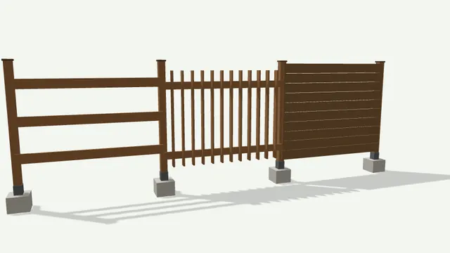 Clôture et barrière bois en 3D