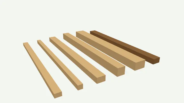Tasseaux bois de différentes sections en 3D