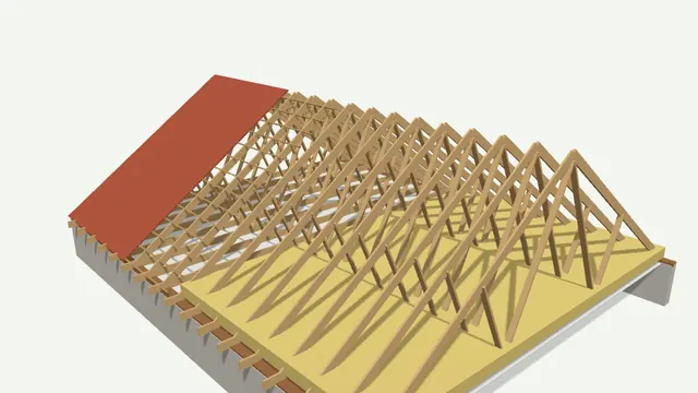 Toiture en fermettes avec isolant et couverture en 3D